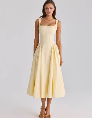 House of CB - Dorothy - Robe d'été mi-longue en coton - Citron-Jaune