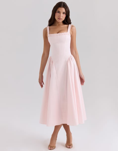 House of CB Dorothy stretch cotton midi sundress in rose pink