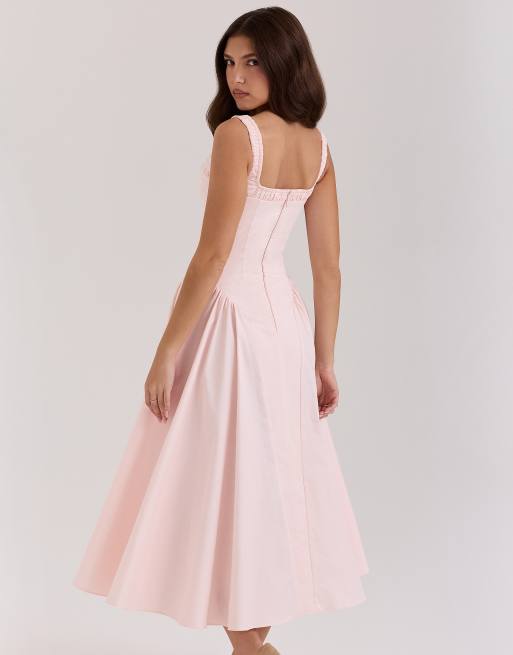 House of CB Dorothy stretch cotton midi sundress in rose pink