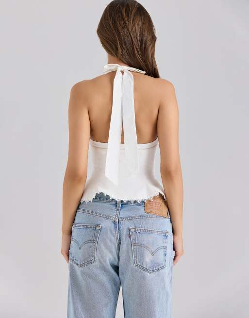 House of CB Elana stretch cotton halter neck corset top in white