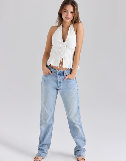 House of CB Elana stretch cotton halter neck corset top in white