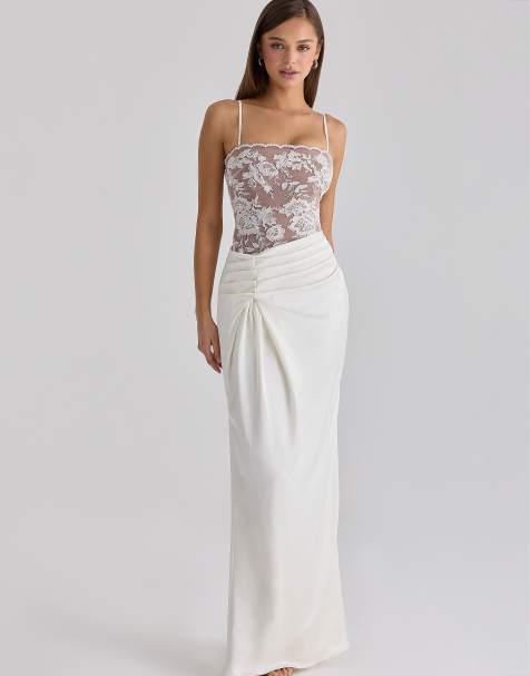 House of CB Eliette white embellished lace and satin maxi dress in white - view 1