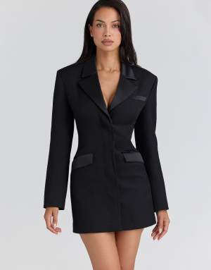 House of CB Ellis black satin trimmed hourglass blazer dress in black - BLACK