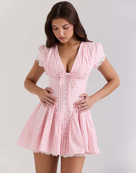 House of CB Emiliana cotton mini dress in pink gingham