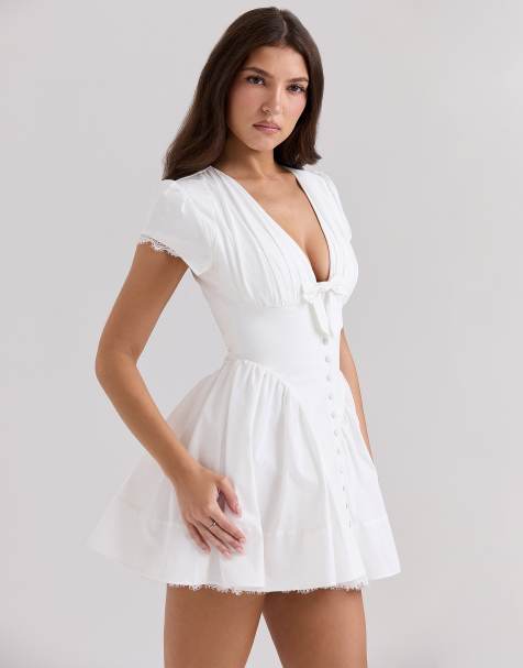 House of CB Emiliana stretch cotton mini dress in white - view 1