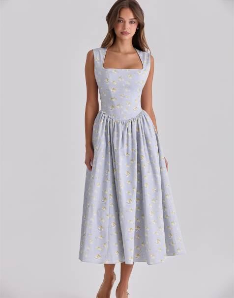 House of CB Emmy blue wildflower print cotton midi sundress in blue wildflower print - view 1