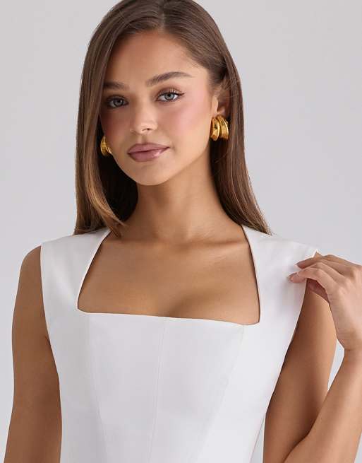 House of CB - Emmy - Robe d'été mi-longue en coton - Blanc, 3 de 4