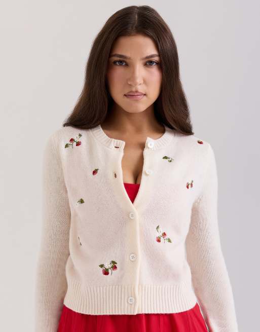 House of CB Evelina wool embroidered cardigan in cream, 2 of 4