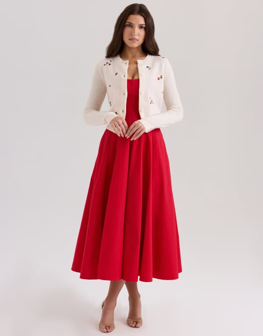 House of CB Evelina wool embroidered cardigan in cream, 3 of 4