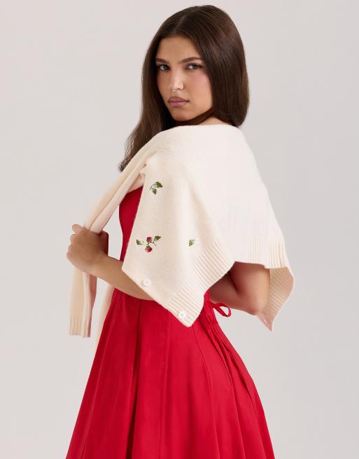 House of CB Evelina wool embroidered cardigan in cream, 4 of 4