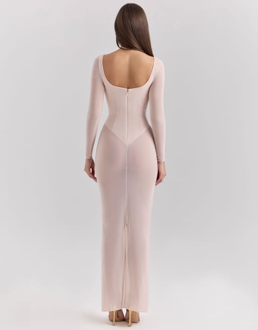 House of CB Everly maxi dress with bodysuit in blush, 3 of 4