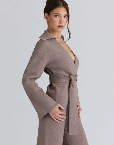 House of CB Fallon taupe wool wrap contour jacket in taupe