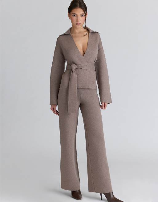 House of CB Fallon taupe wool wrap contour jacket in taupe, 2 of 4