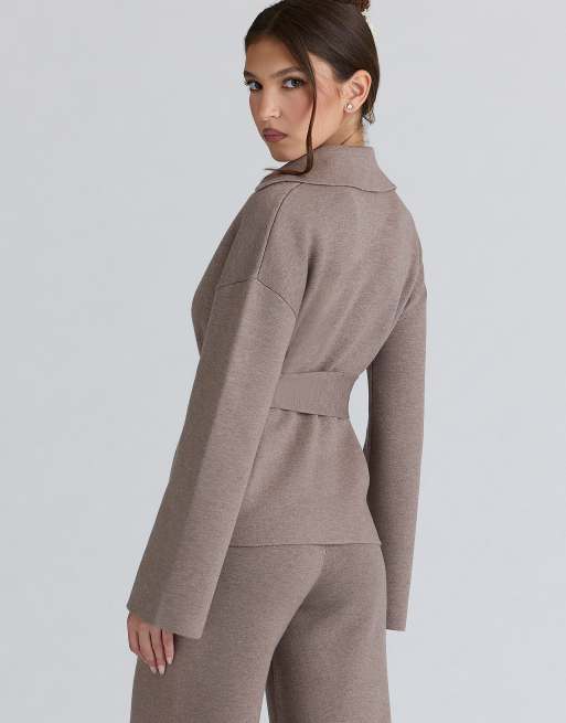 House of CB Fallon taupe wool wrap contour jacket in taupe, 4 of 4