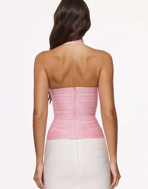 House of CB figurformendes Haltertop mit V-Taille in Lychee, 2 von 4