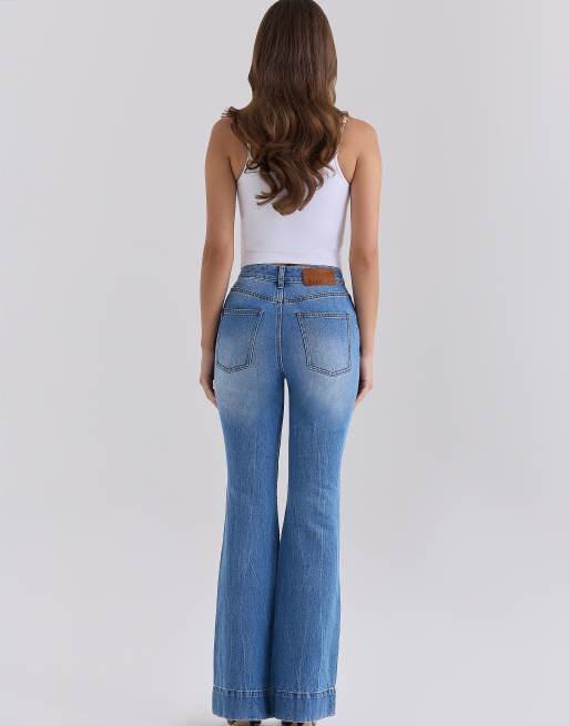 House of CB flared jeans met hoge taille in lichte wassing, 2 van 4