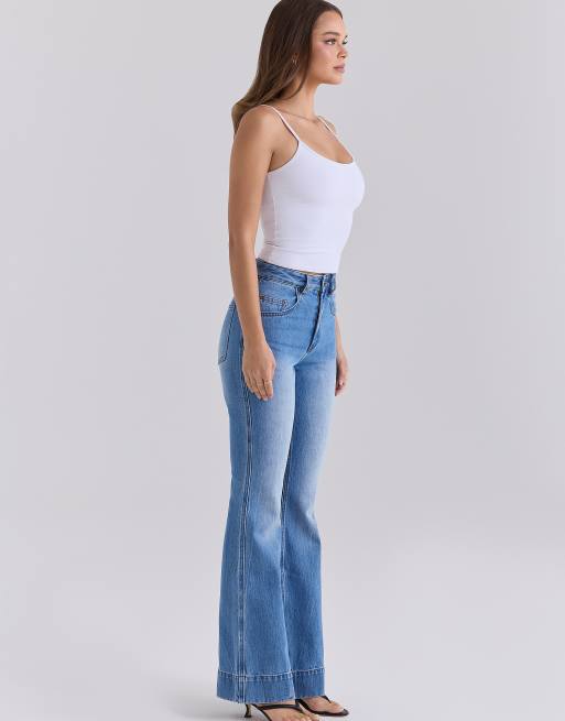 House of CB flared jeans met hoge taille in lichte wassing, 4 van 4