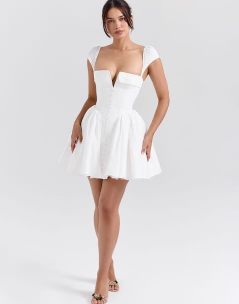 House of CB Florence cotton corset mini dress in white - WHITE - view 1