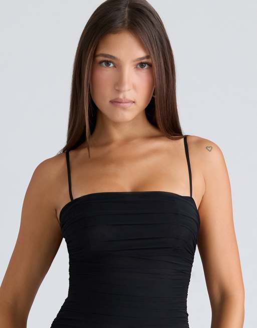 House of CB Fornarina black stretch mesh gathered maxi dress in black | ASOS