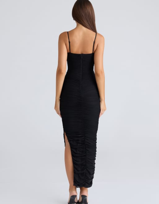 House of CB Fornarina black stretch mesh gathered maxi dress in black | ASOS