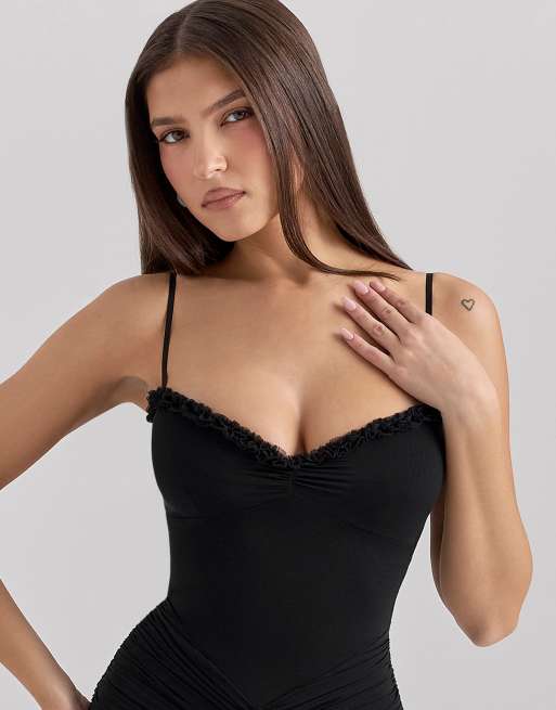 House of CB Gabbi mesh ruffled front gown in black - BLACK, 3 of 4