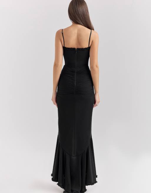 House of CB Gabbi mesh ruffled front gown in black, 2 of 4