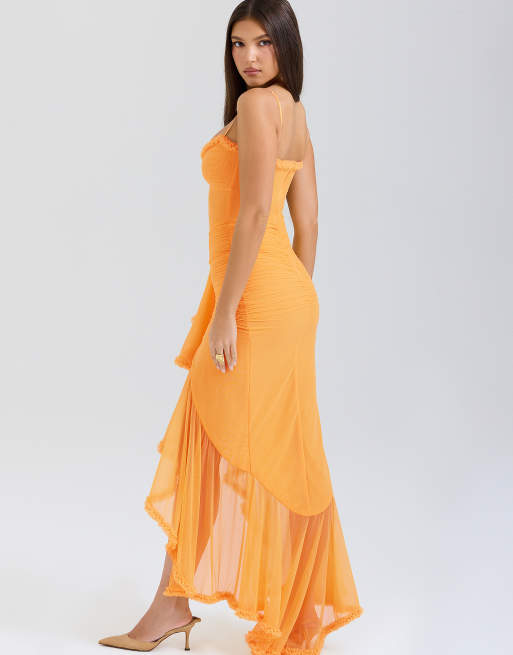 House of CB Gabbi ruffled front gown in apricot, 2 of 4