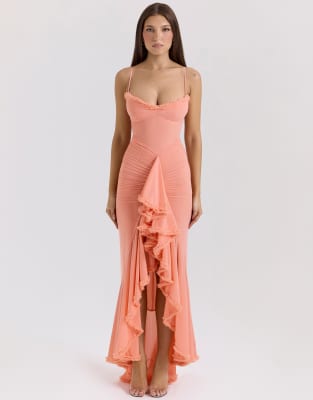 House of CB Gabbi Ruffled Front Gown - wine main image 1