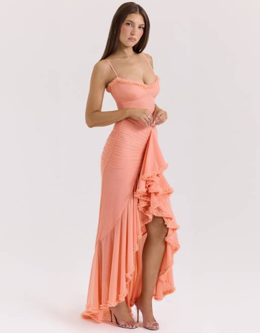 House of CB Gabbi ruffled front gown in peach, 4 of 4