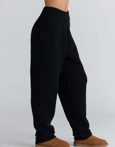 House of CB Geena black wool boucle knit trousers in black