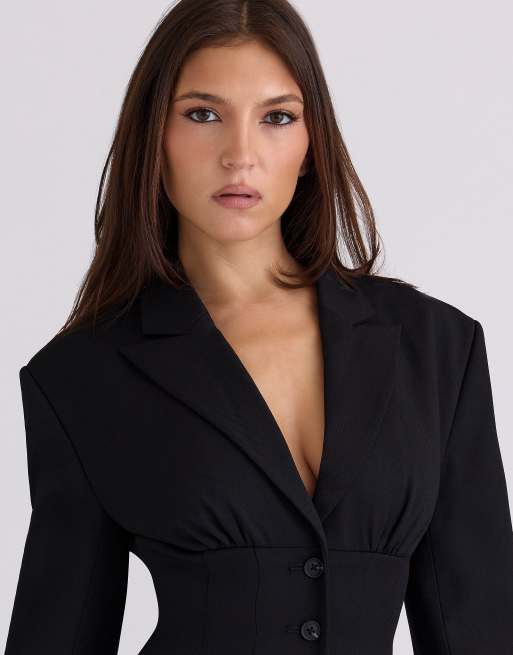 House of CB Georgia abito blazer a clessidra nero, 3 di 4