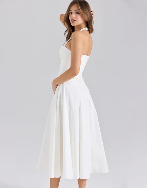 dropped basque waist wedding dress Kaycee Drop Waist Maxi Dress White