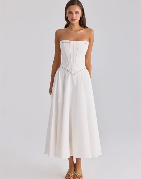 House of CB - Gina - Robe bustier longue en coton - Blanc - view 1