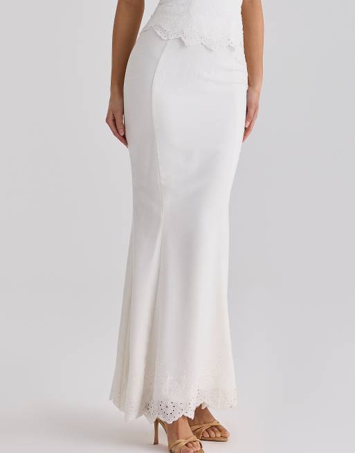 House of CB gonna lunga in cotone con pizzo sangallo bianca, 3 di 4