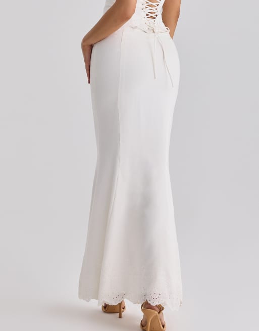 House of CB gonna lunga in cotone con pizzo sangallo bianca, 4 di 4