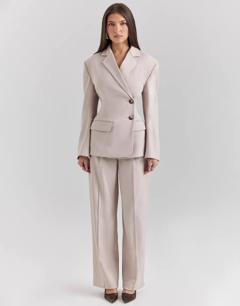 House of CB Hayden waist tailored trousers in beige - view 1
