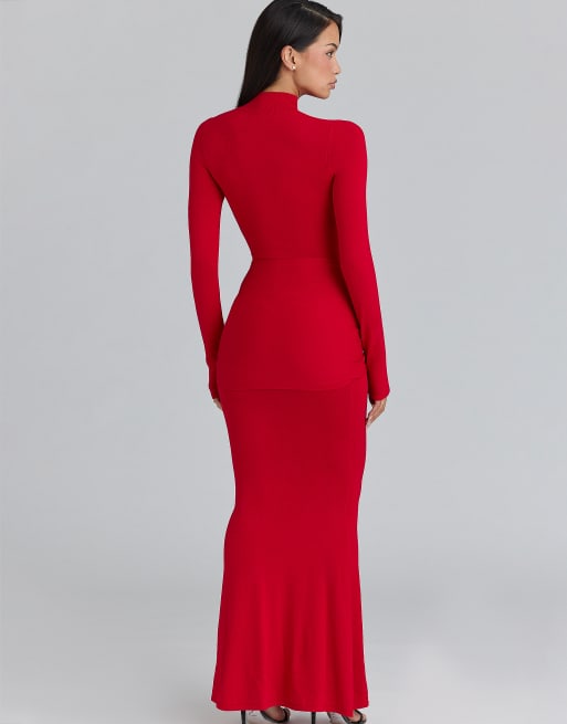 House of CB Imogen scarlet red hip drape maxi dress in red, 2 of 4