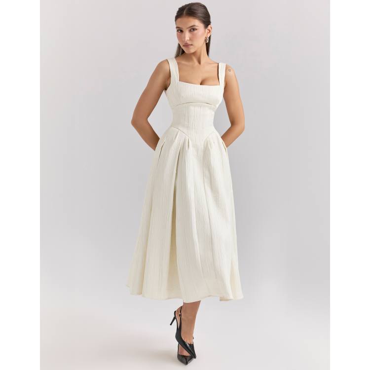knee length dresses for ladies Leila Satin Corset Maxi Dress / Ivory | Meshki main image 0