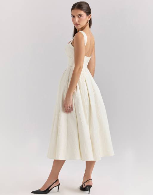 House of CB Isabeau textured satin corset midi dress in ivory