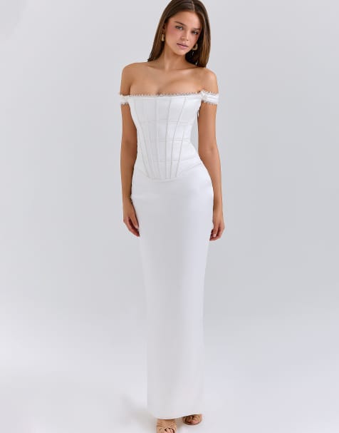 House of CB Isis ivory satin corset maxi dress in ivory