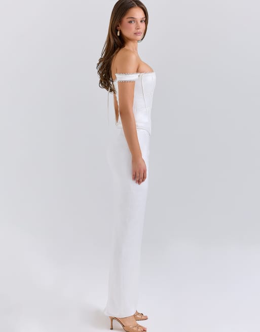 House of CB Isis ivory satin corset maxi dress in ivory
