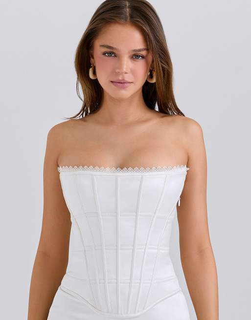 House of CB Isis ivory satin corset maxi dress in ivory