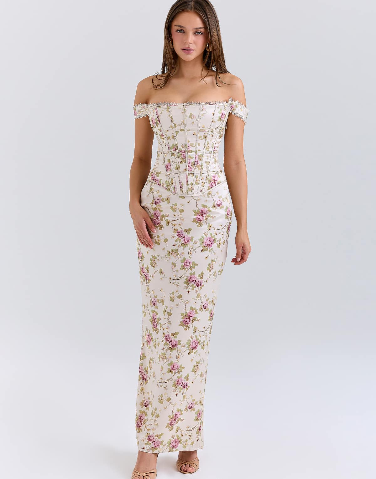 House of CB Isis vintage cream floral print corset maxi dress in vintage cream