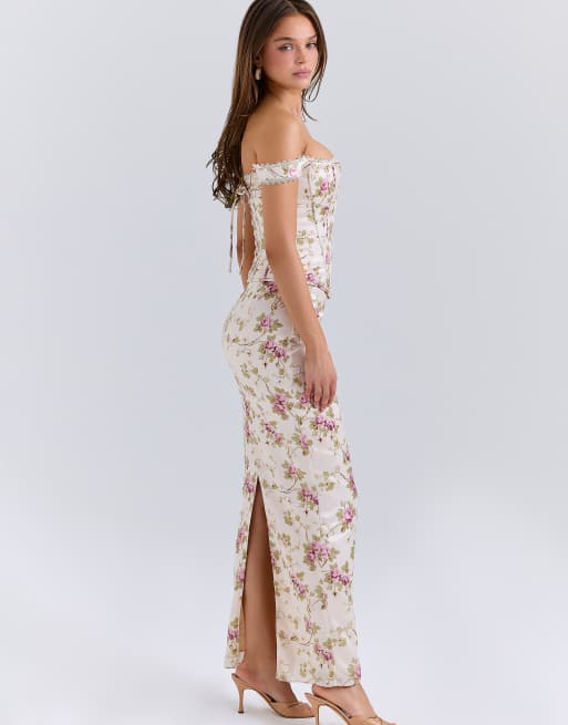 House of CB Isis vintage cream floral print corset maxi dress in vintage  cream | ASOS