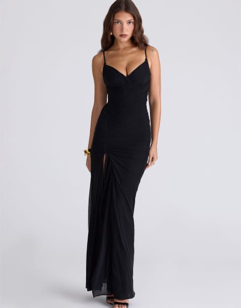 House of CB Issey black stretch mesh draped maxi dress in black - view 1