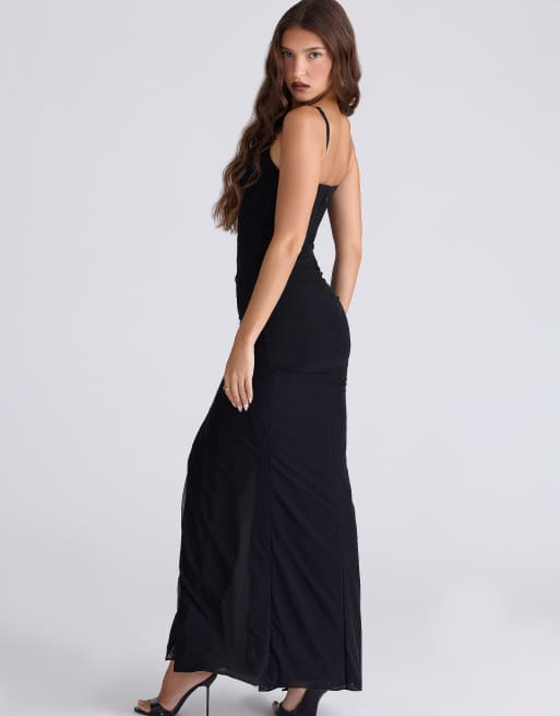 House of CB Issey black stretch mesh draped maxi dress in black | ASOS