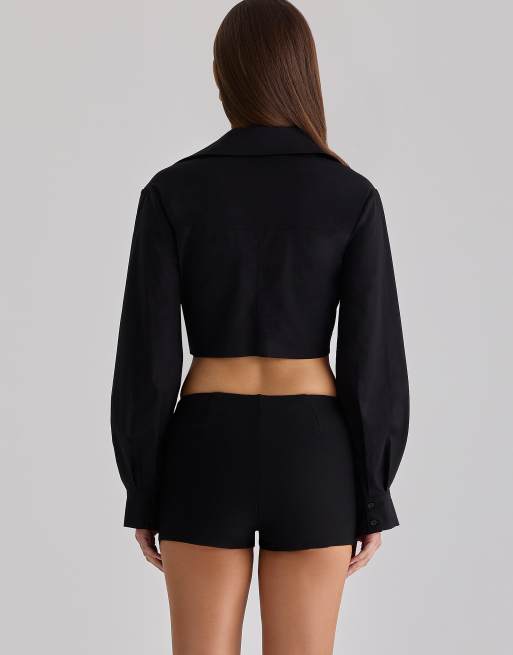 House of CB - Ivara - Camicia corta a maniche lunghe nera in cotone, 3 di 4