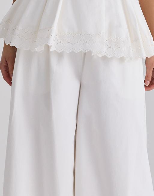 House of CB - Jae - Pantalones blancos de pernera ancha de algodón, 3 de 4