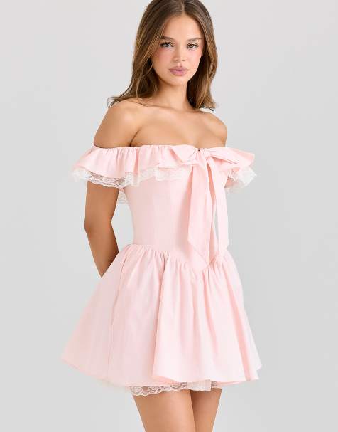 House of CB Jaide pink stretch cotton off shoulder corset mini dress in pink - view 1