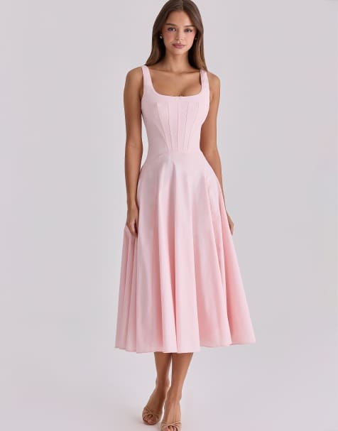House of CB Jaime pink cotton lace up midi sundress in pink - view 1